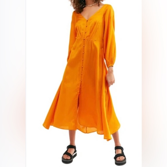 NWT Free People Later Days Midi Dress Size 0 - Tangerine - Picture 2 of 5